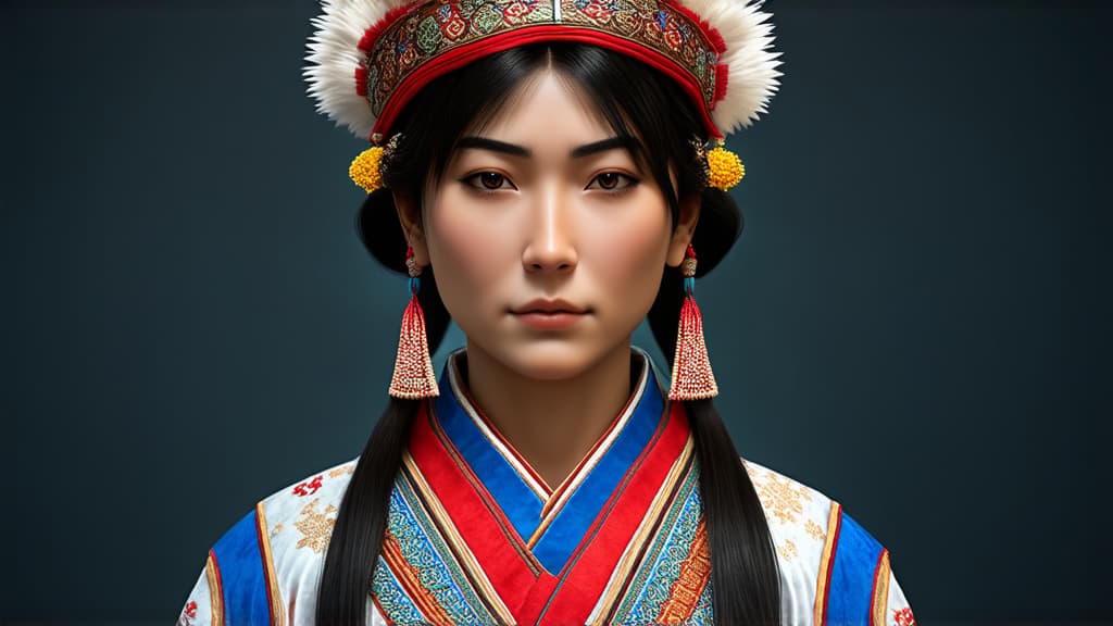  epic realistic, hyperdetailed, (cycles render:1.3), caustics, (glossy:0.58), (artstation:0.82),detailed portrait of a mongolian woman (whole head depicted) in national dress ar 16:9