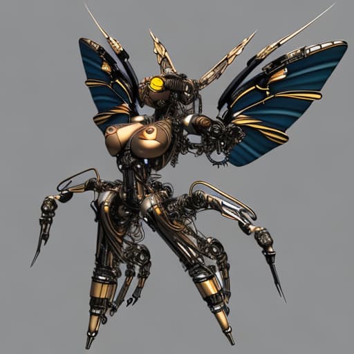  Steampunk cybernetic biomechanical hornet with wings, 3 d model, very coherent symmetrical artwork