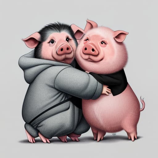  Draw a Rong Tian and pig hug,