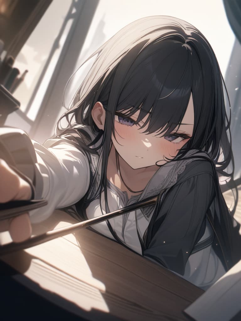  a black haired girl with a magic cane, masterpiece, best quality,8k,ultra detailed,high resolution,an extremely delicate and beautiful,hyper detail