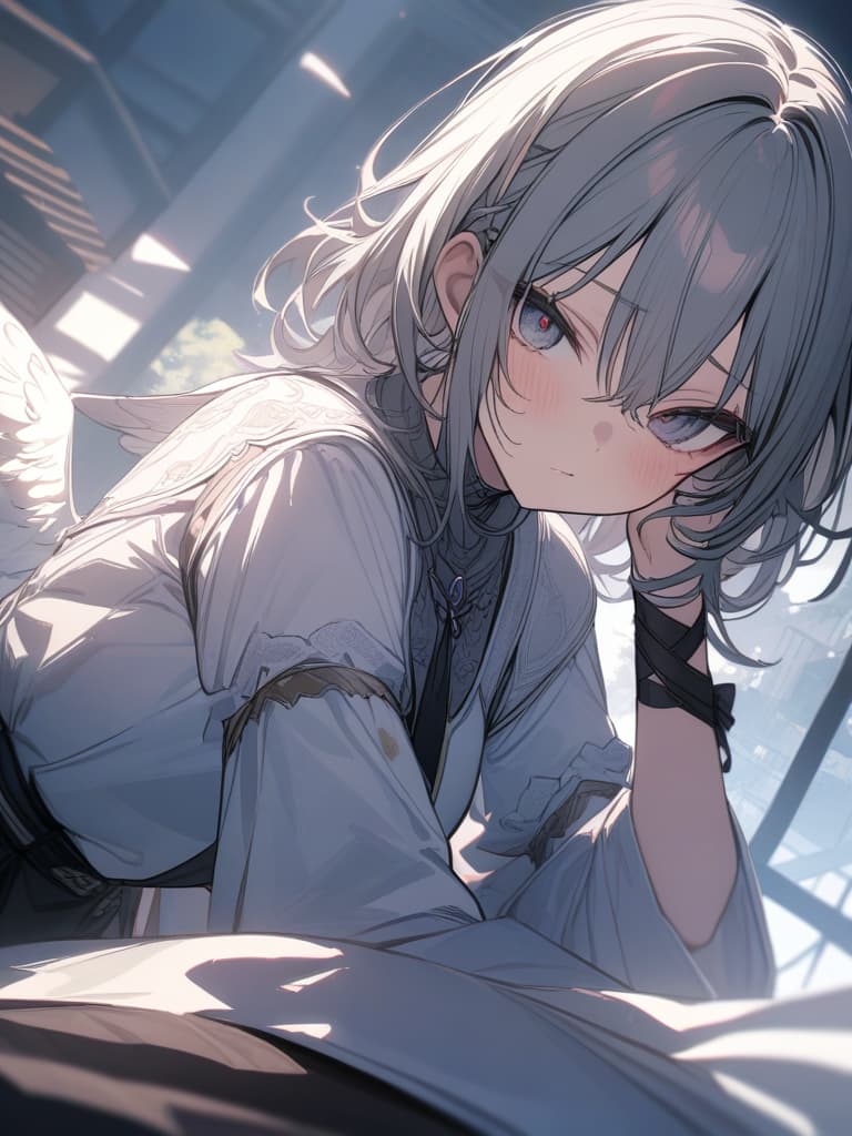  cute, angel, subculture, gray hair, moe sleeve, odd eye, masterpiece, best quality,8k,ultra detailed,high resolution,an extremely delicate and beautiful,hyper detail