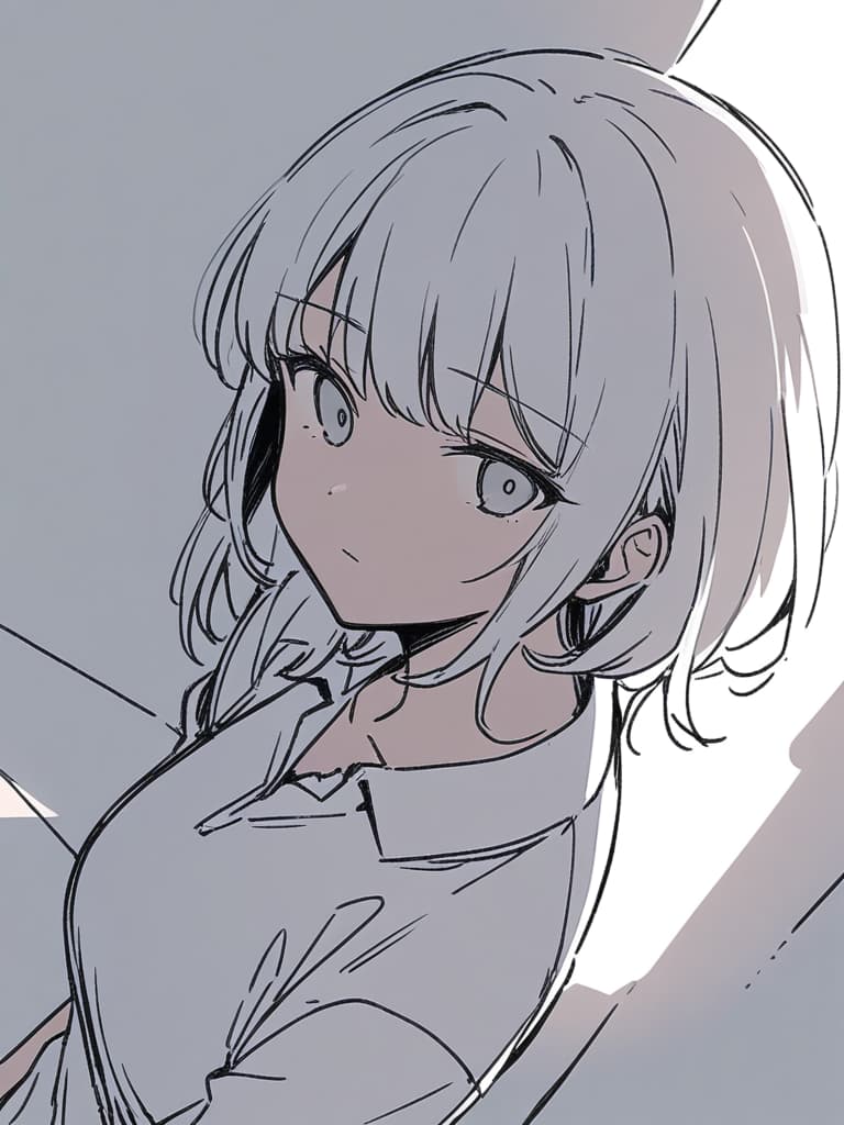  masterpiece,best quality,highly detailed,ultra detailed,1girl,(hand painted:1.2),(sketch:1.3),white background,lineart,greyscale,(no shadow),a meaningless line,coarse contours,(simple line drawing:1.2),bra top