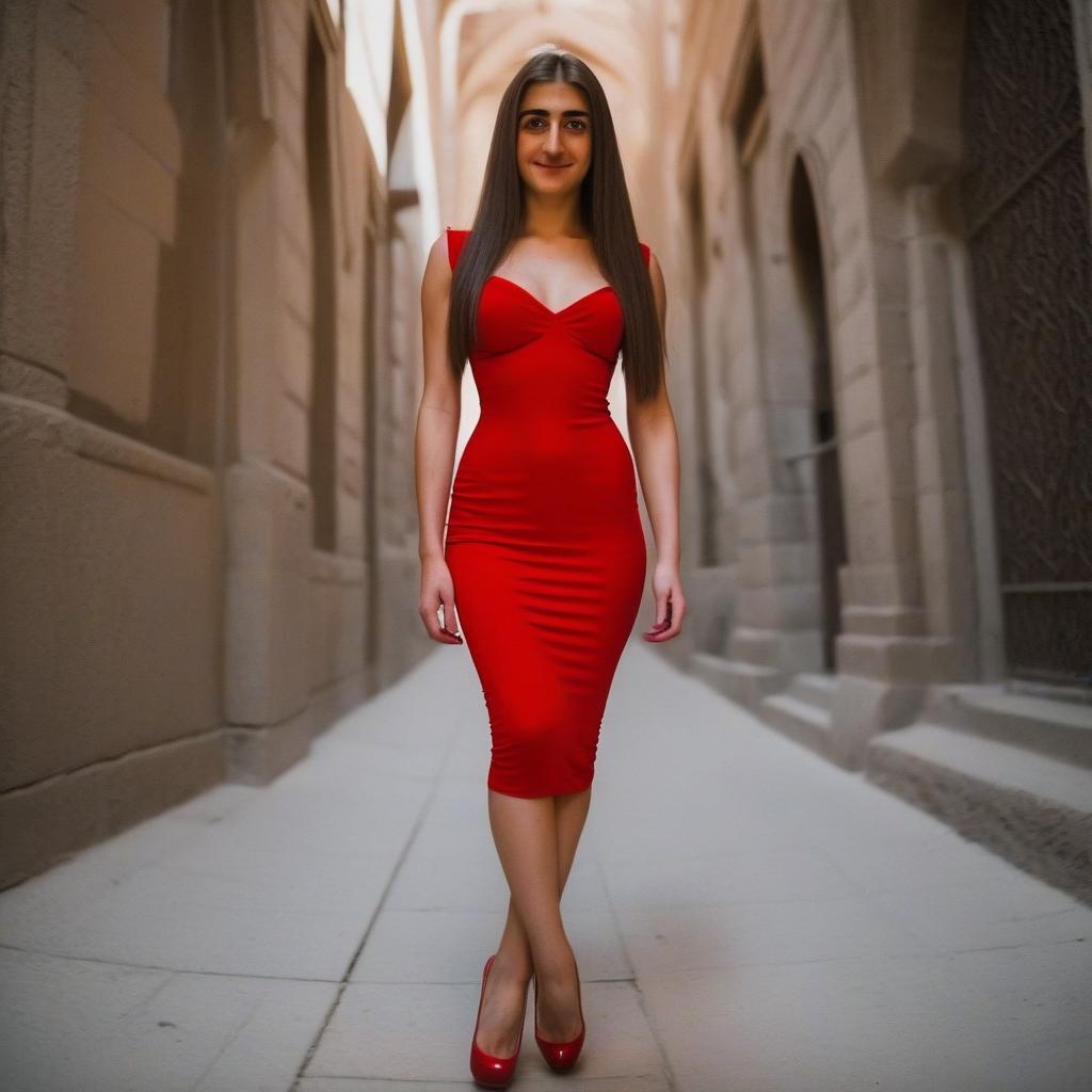  young armenian women in a tight red dress.