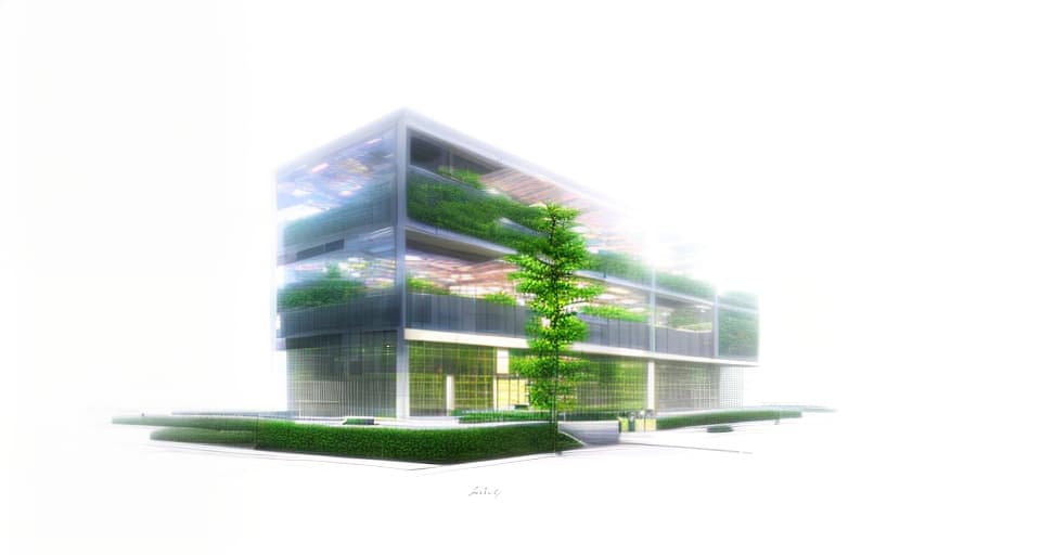 mdjrny-v4 style architecture, high quality, glass facade, 3 story office building, tucked away in the rain at night, akira, also painted background