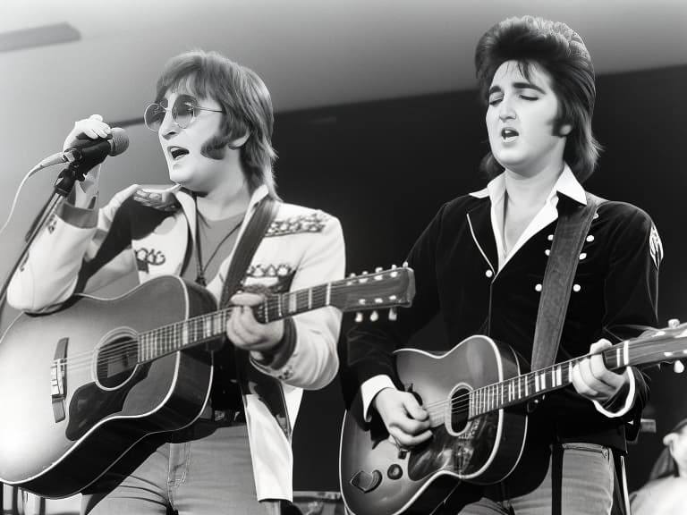  john lennon and elvis presley perform at a concert