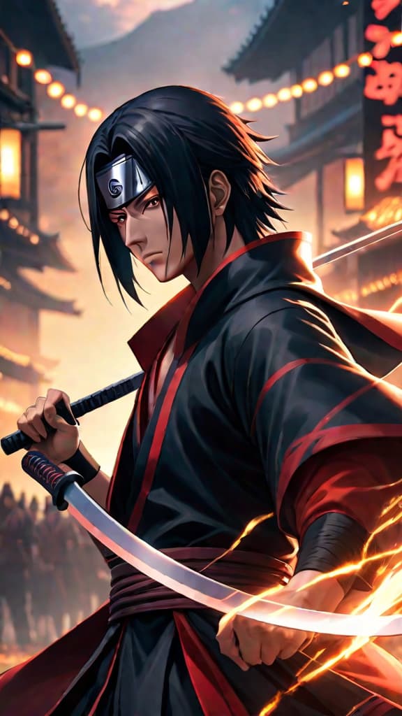  anime art: itachi uchiha mastering the totsuka blade and yata mirror for ultimate power. hyperrealistic, full body, detailed clothing, highly detailed, cinematic lighting, stunningly beautiful, intricate, sharp focus, f/1. 8, 85mm, (centered image composition), (professionally color graded), ((bright soft diffused light)), volumetric fog, trending on instagram, trending on tumblr, HDR 4K, 8K