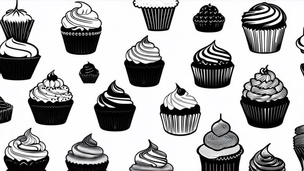  black and white cupcake icons ar 16:9 {prompt}, maximum details