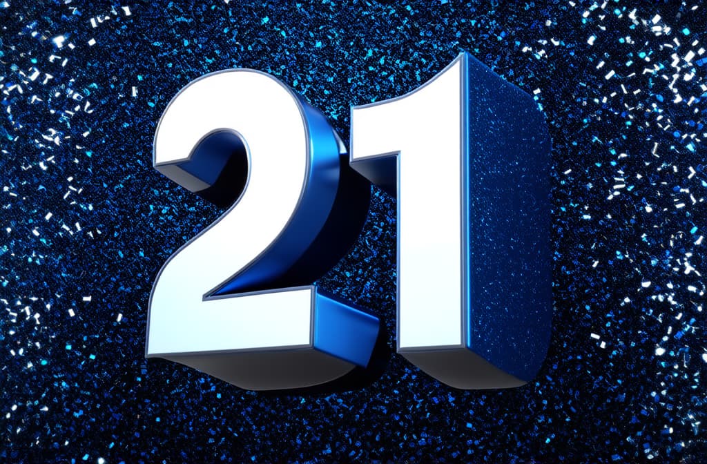  single 3d number "21" on solid background, confetti falling ar 3:2 {prompt}, maximum details