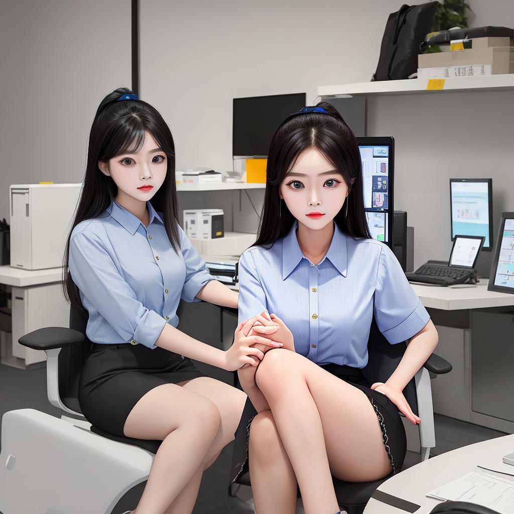  Masterpiece, best quality, I need a portrait of a modern Chinese girl who works as a customer service worker. Big eyes, double eyelids, sitting in a modern office.