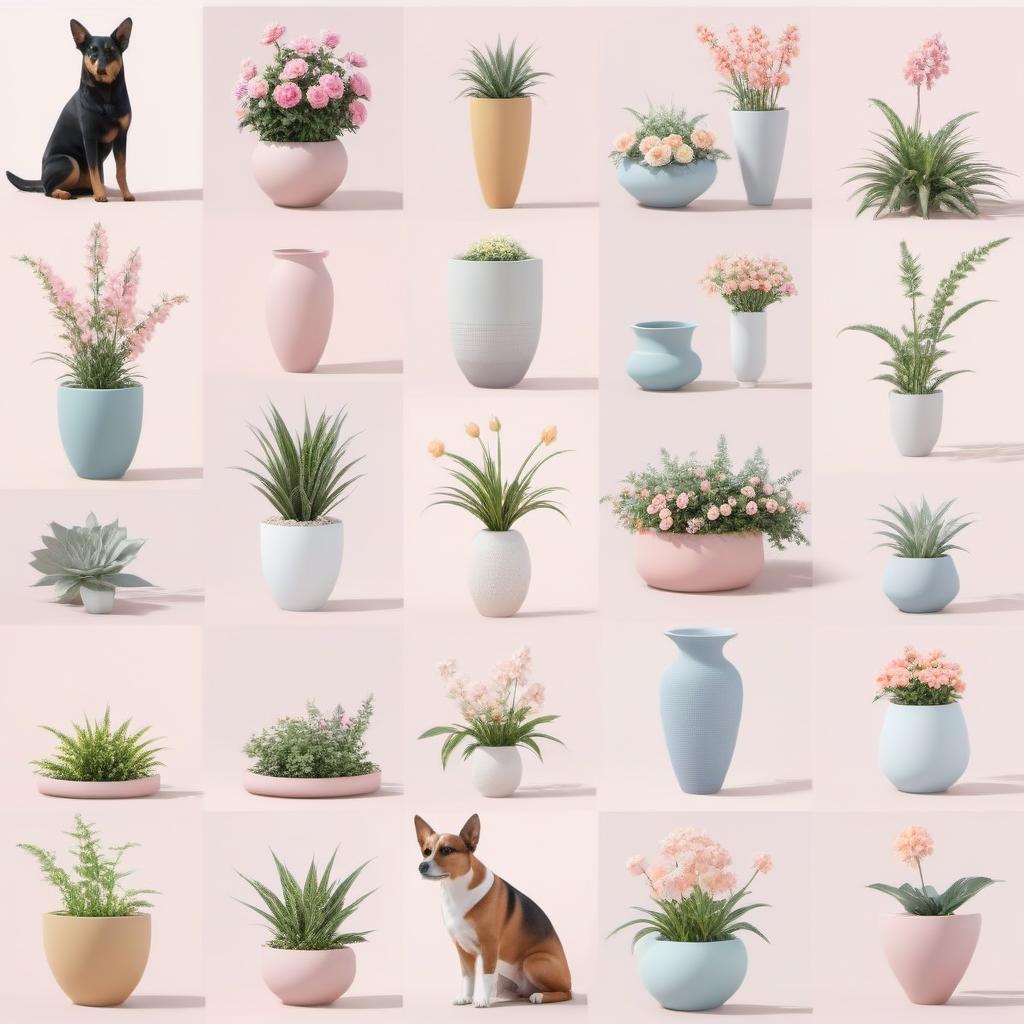  Planters with flowers hyperrealistic, full body, detailed clothing, highly detailed, cinematic lighting, stunningly beautiful, intricate, sharp focus, f/1. 8, 85mm, (centered image composition), (professionally color graded), ((bright soft diffused light)), volumetric fog, trending on instagram, trending on tumblr, HDR 4K, 8K