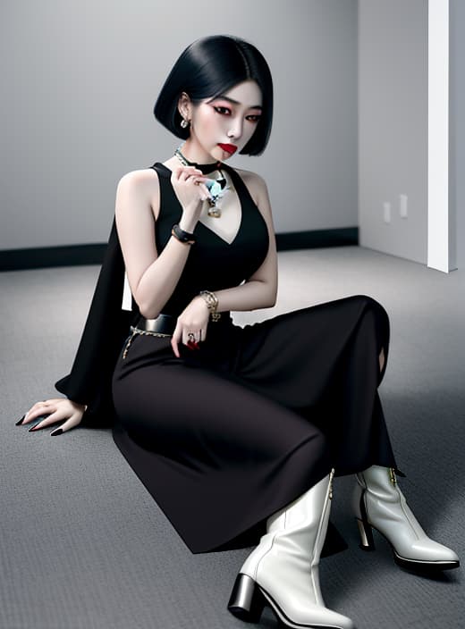  masterpiece, best quality, asian female,solo,housewife,longeyelashes, hips,thin waist,matt lipstick,rolling eyes,embarred,anger vein,nervous,confused, face,drooling,hair over shoulder,pale skin,black hair,bob hair,ring,jewelry,necklace,pearl celet,knee boots,torn , top,look at viewer,bound and gagged,,having an 