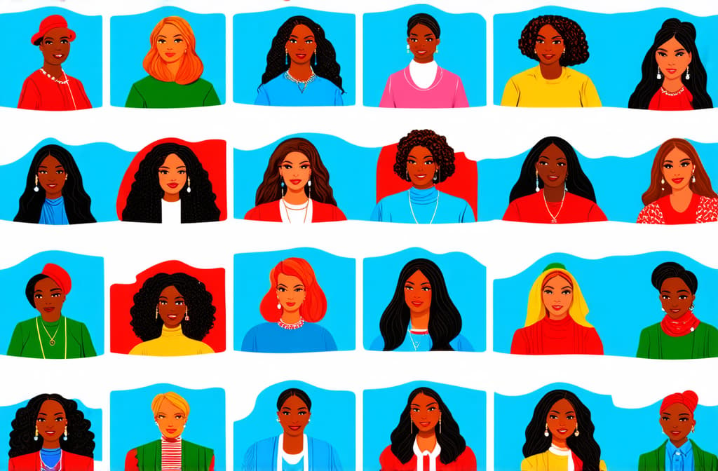  happy international women's day. march 8th. different races and nationalities. colored hand drawn vector illustrations. set of cards and seamless pattern ar 3:2 {prompt}, maximum details