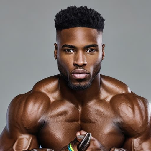 portrait+ style Ebony queer fitness trainer brunette hunk dude face