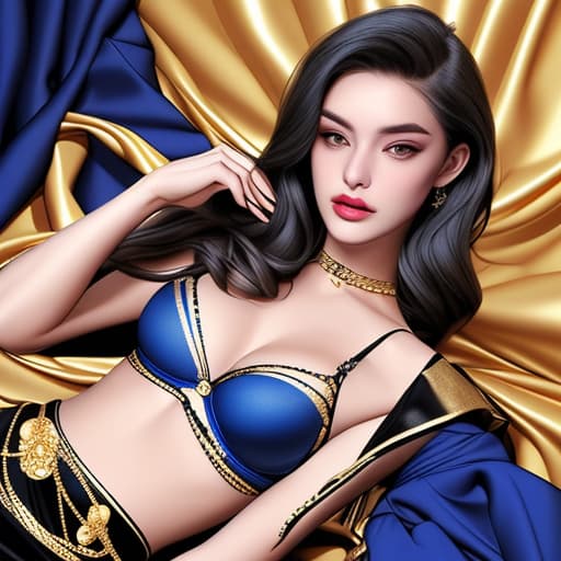  10 women wearing black, blue and gold bras only