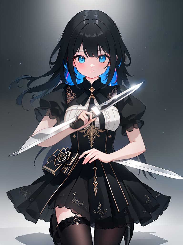  black hair girl with a knife, masterpiece, best quality,8k,ultra detailed,high resolution,an extremely delicate and beautiful,hyper detail hyperrealistic, full body, detailed clothing, highly detailed, cinematic lighting, stunningly beautiful, intricate, sharp focus, f/1. 8, 85mm, (centered image composition), (professionally color graded), ((bright soft diffused light)), volumetric fog, trending on instagram, trending on tumblr, HDR 4K, 8K