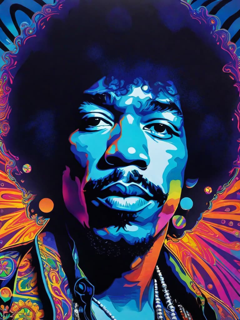  Psychedelic Portrait, Black light, Jimi Hendrix, medium/full body