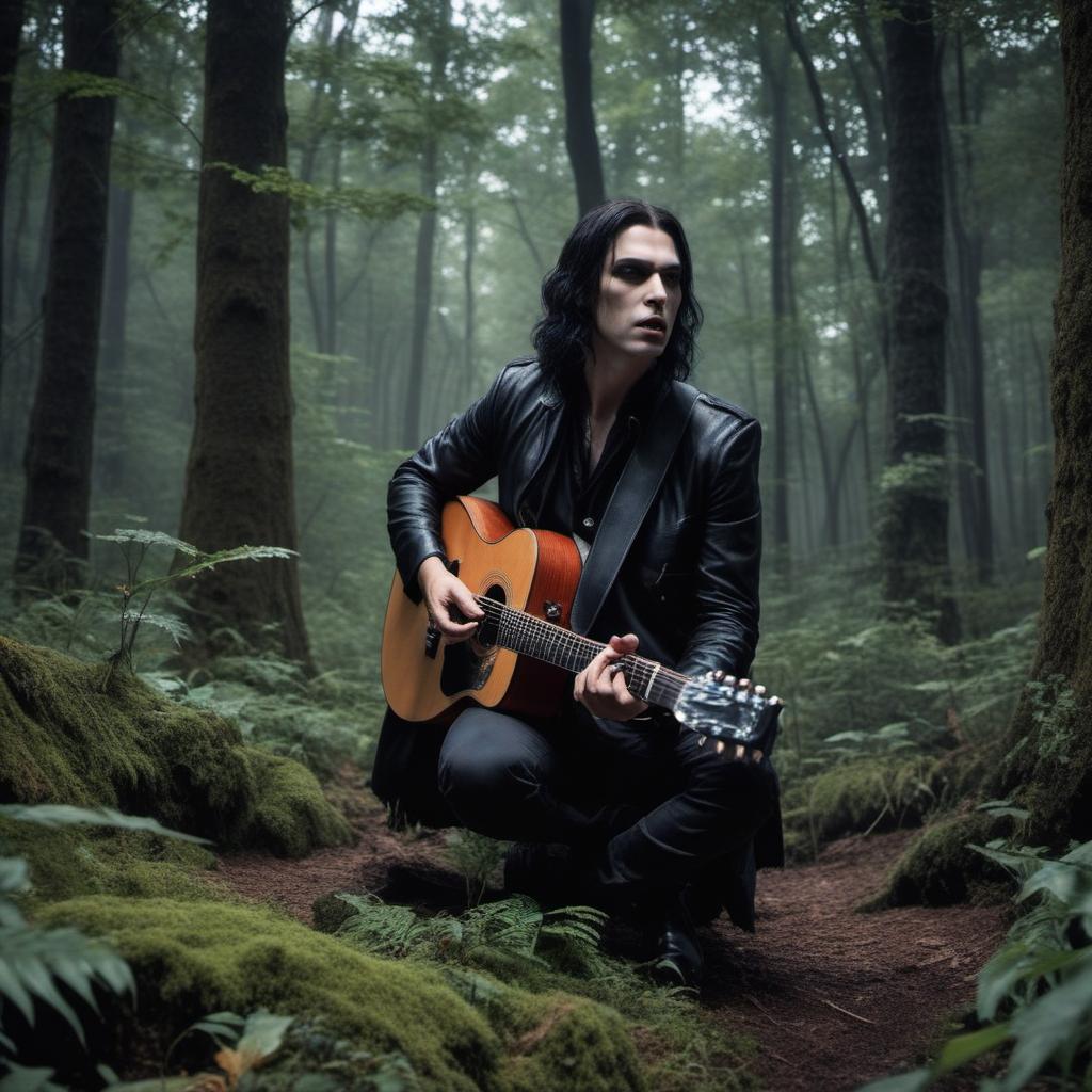  un vampire guitariste dans une forêt hantée , profile image style