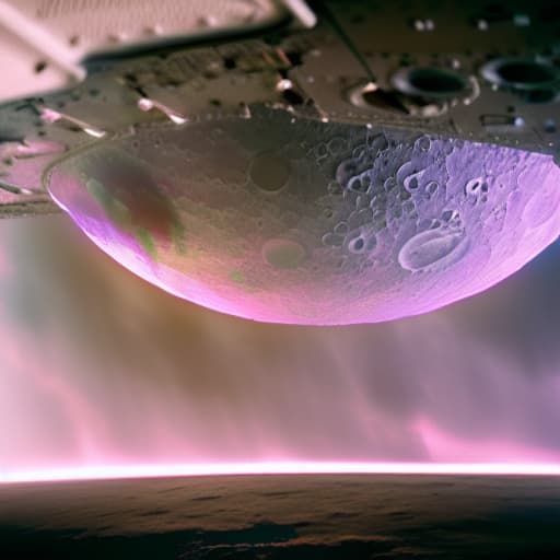  moon with atmosphere seen from space lightning storm pink cinematic photorealistic very detailed