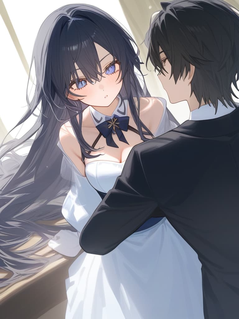  the young lady and the butler(1girl,1boy),boy is black hair,girl is black and long hair