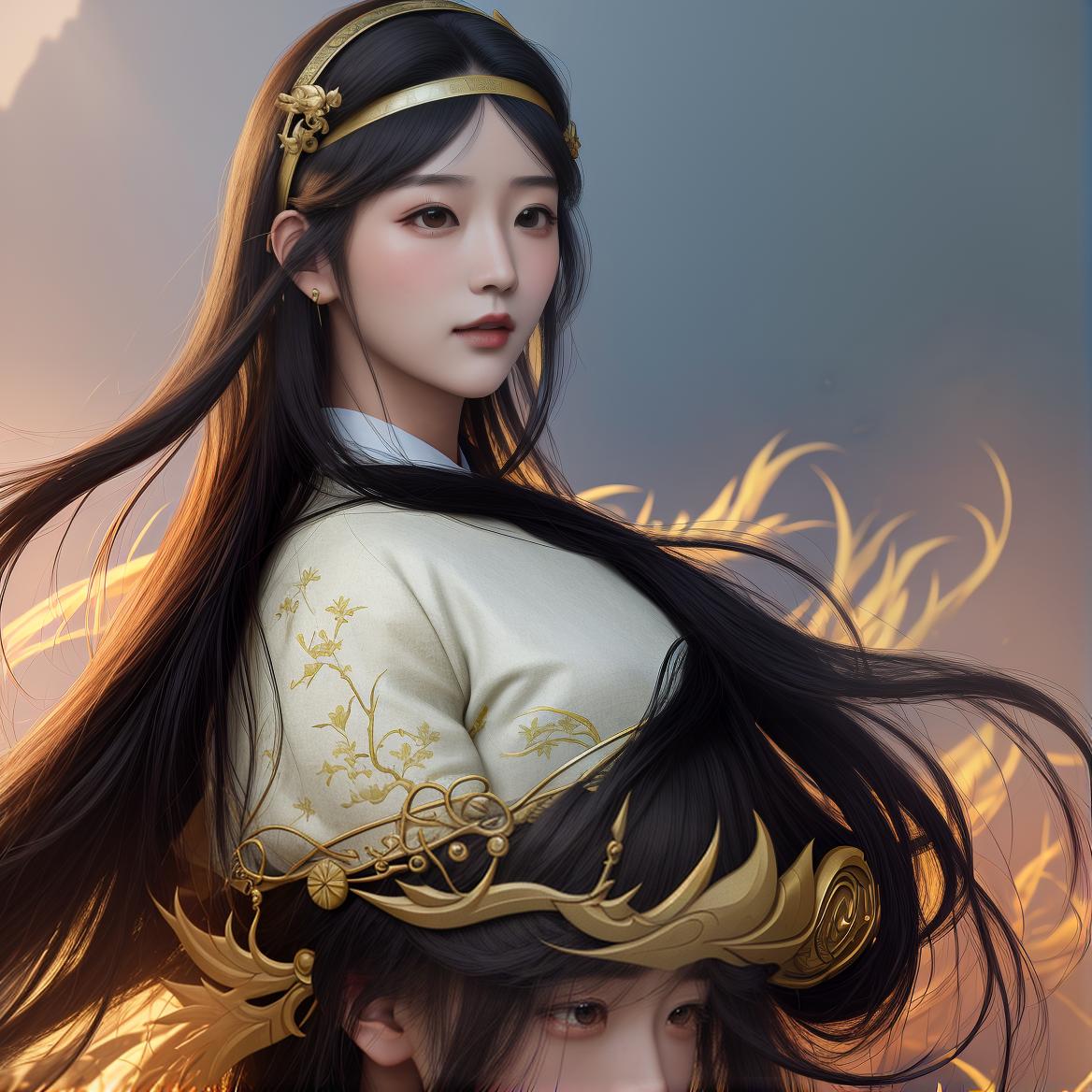  masterpiece, best quality, (fidelity:1.4), best quality, masterpiece, super high resolution, poster, fantasy art, very detailed face, 8k resolution, chinese style, a woman, quiet, long black hair, headband, female, master work, headband based on reference figure to generate corresponding commercial images.