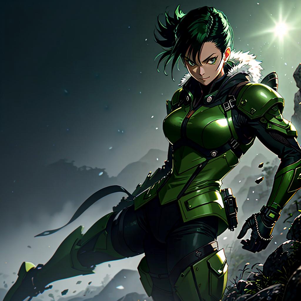  a hunter with a green outfit and a confident smile, in the intricate and detailed style of yoshihiro togashi, with complex character designs and dynamic poses. hyperrealistic, full body, detailed clothing, highly detailed, cinematic lighting, stunningly beautiful, intricate, sharp focus, f/1. 8, 85mm, (centered image composition), (professionally color graded), ((bright soft diffused light)), volumetric fog, trending on instagram, trending on tumblr, HDR 4K, 8K