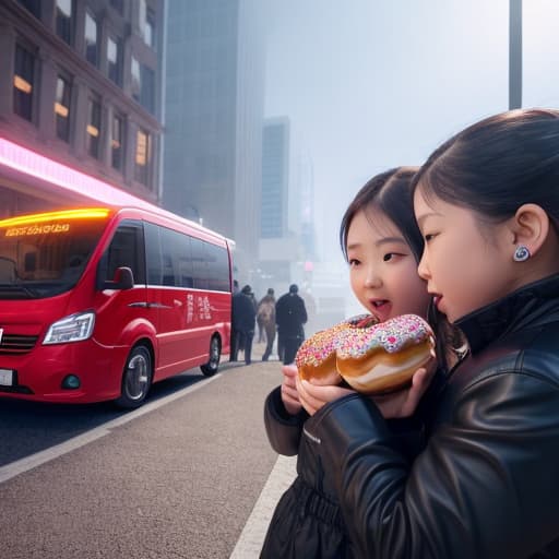  (kids eating donuts), photorealistic, highly detailed, 4k, high quality hyperrealistic, full body, detailed clothing, highly detailed, cinematic lighting, stunningly beautiful, intricate, sharp focus, f/1. 8, 85mm, (centered image composition), (professionally color graded), ((bright soft diffused light)), volumetric fog, trending on instagram, trending on tumblr, HDR 4K, 8K