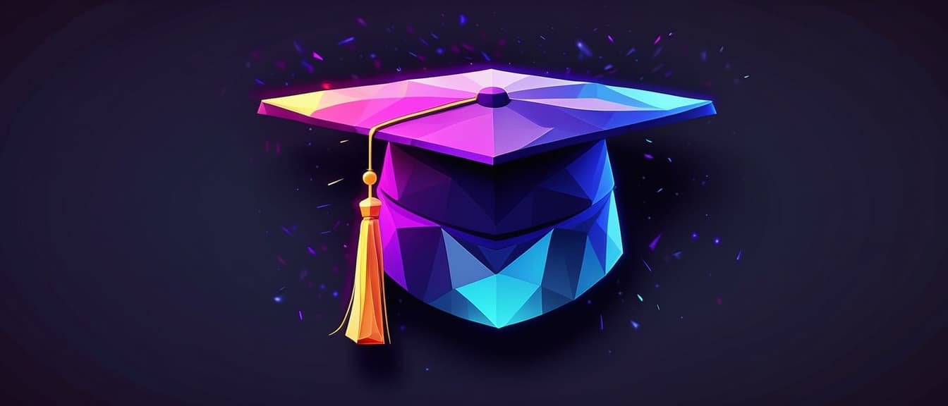  Glowing graduation cap polygonal low poly illustration on dark background