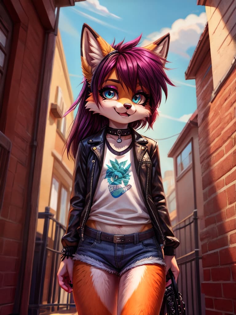  really beautiful fox punk young woman hotpants. mowhak. tattoos