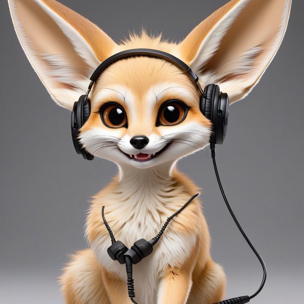  breathtaking fennec operator of quality control of conversations, work in headphones, close up head, smiles . award winning, professional, highly detailed