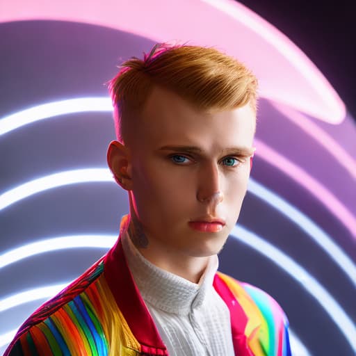 portrait+ style Russian tiktok personality LGBT queer blonde hunk dude face