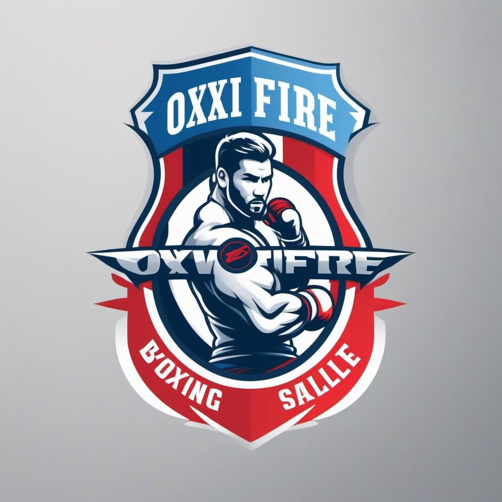  Draw a logo for OXXFIRE, a company that sells wholesale boxing and martial arts products. The colors are white, blue and red.