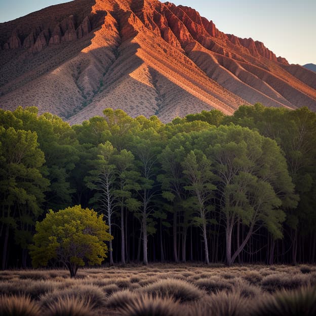  trees, mountains, desert, nevada, realistic photography, high definition, sharp focus, natural lighting, detailed textures, authentic environment, depth of field, professional photoshoot