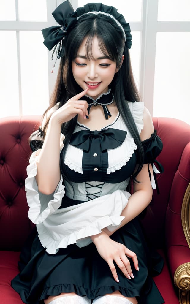  (32K, Real, RAW Photo, Best Quality: 1.4), (((Beautiful big eyes, Double eyelids))), (((Actress: Nozomi Honda,))), (((Big smile))), (Black hair), (Wavy long hair)), Full anatomical body, (Delicate and beautiful eyes: 1. 3)), (((Sitting on a gorgeous sofa Sitting)))), (natural light)), (((Gothic Lolita fashion))), (((mini skirt))) portrait, front view, facing face, upper body, face_forward, facing viewer, (blowjob, both hands, passionate, heart, talking, one eye closed,:1.3)), standing, reaching, seductive smile, half eye, hyperrealistic, full body, detailed clothing, highly detailed, cinematic lighting, stunningly beautiful, intricate, sharp focus, f/1. 8, 85mm, (centered image composition), (professionally color graded), ((bright soft diffused light)), volumetric fog, trending on instagram, trending on tumblr, HDR 4K, 8K