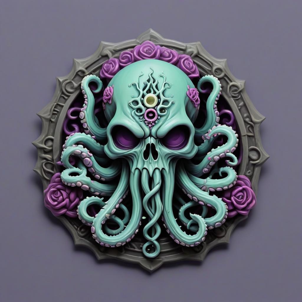  lovecraftian horror warlock, staff, cursed rod, tentacles, skulls, third eye, rpg class minimal badge . eldritch, cosmic horror, unknown, mysterious, surreal, highly detailed, sticker