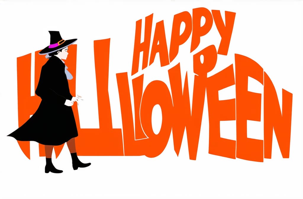  flat illustration, flaticon, (illustration:1.15), letter “happy halloween” on white background ar 3:2, [cory loftis, strobist, pascal campion :: 0.2]