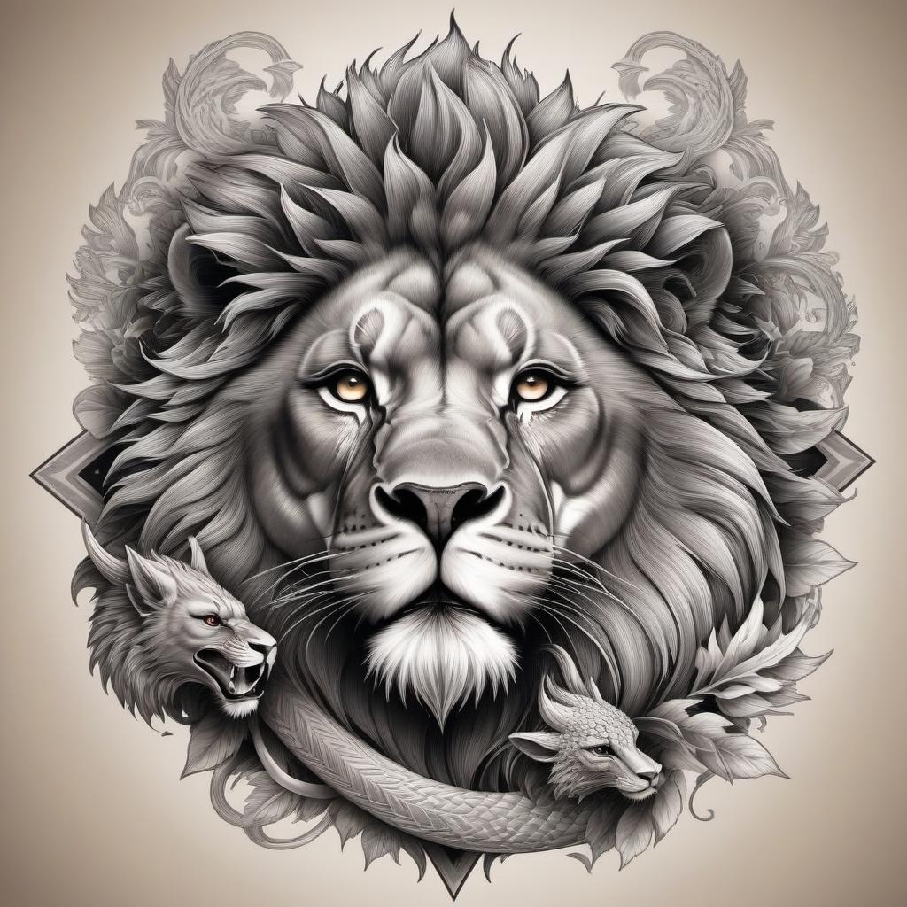  Tattoo of a lion surrounded by a dragon