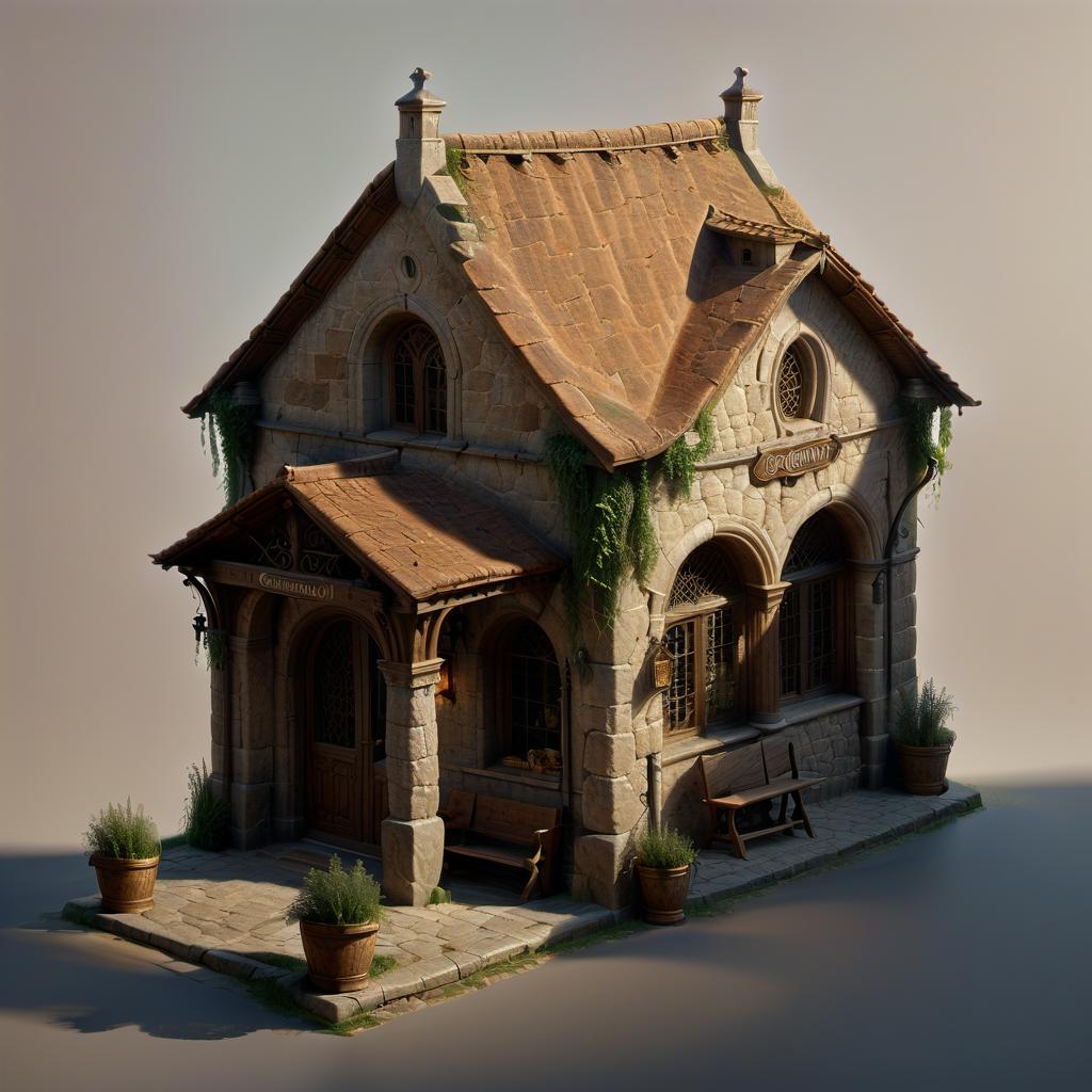  professional 3d model romanesque style, tavern, old man's shop . octane render, highly detailed, volumetric, dramatic lighting, civitai, oil painting