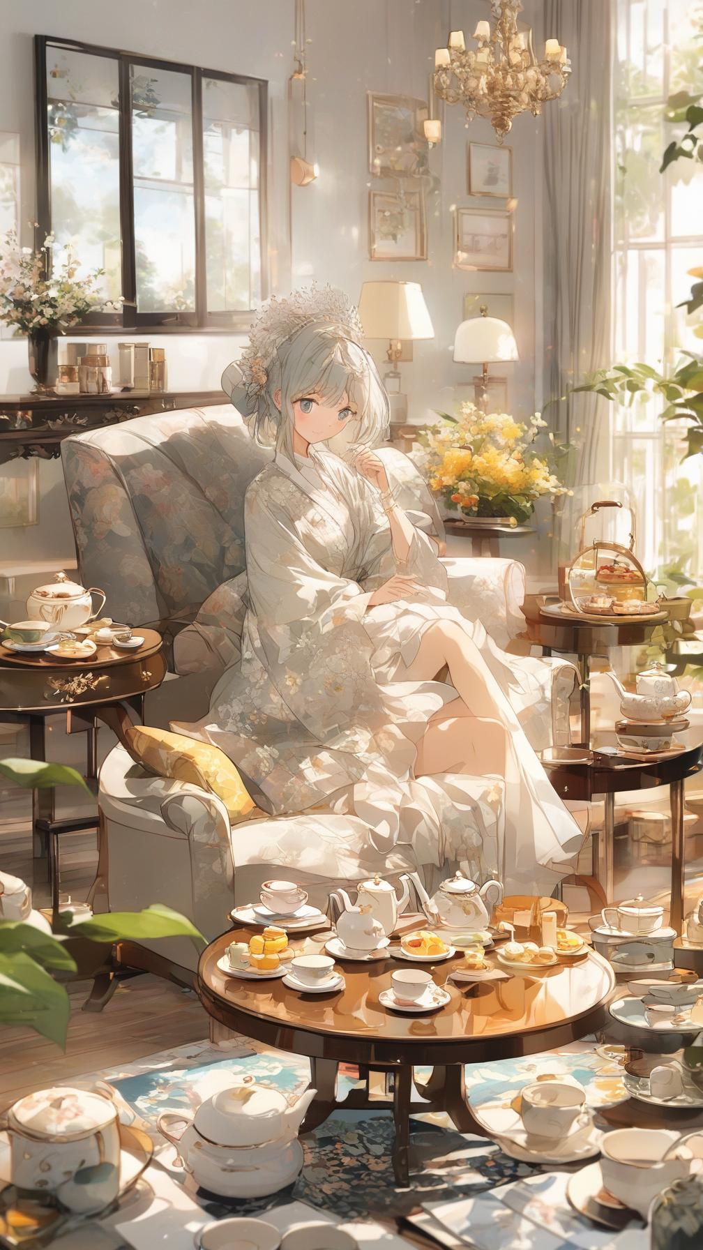  in the broad and bright living room, a small round table with fine tea and a few seductive snacks, accompanied by a comfortable armchair, is waiting for a free afternoon tea time。