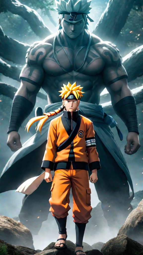  anime art: naruto uzumaki, born to the uzumaki clan, harnesses kurama's chakra for unstoppable power. hyperrealistic, full body, detailed clothing, highly detailed, cinematic lighting, stunningly beautiful, intricate, sharp focus, f/1. 8, 85mm, (centered image composition), (professionally color graded), ((bright soft diffused light)), volumetric fog, trending on instagram, trending on tumblr, HDR 4K, 8K