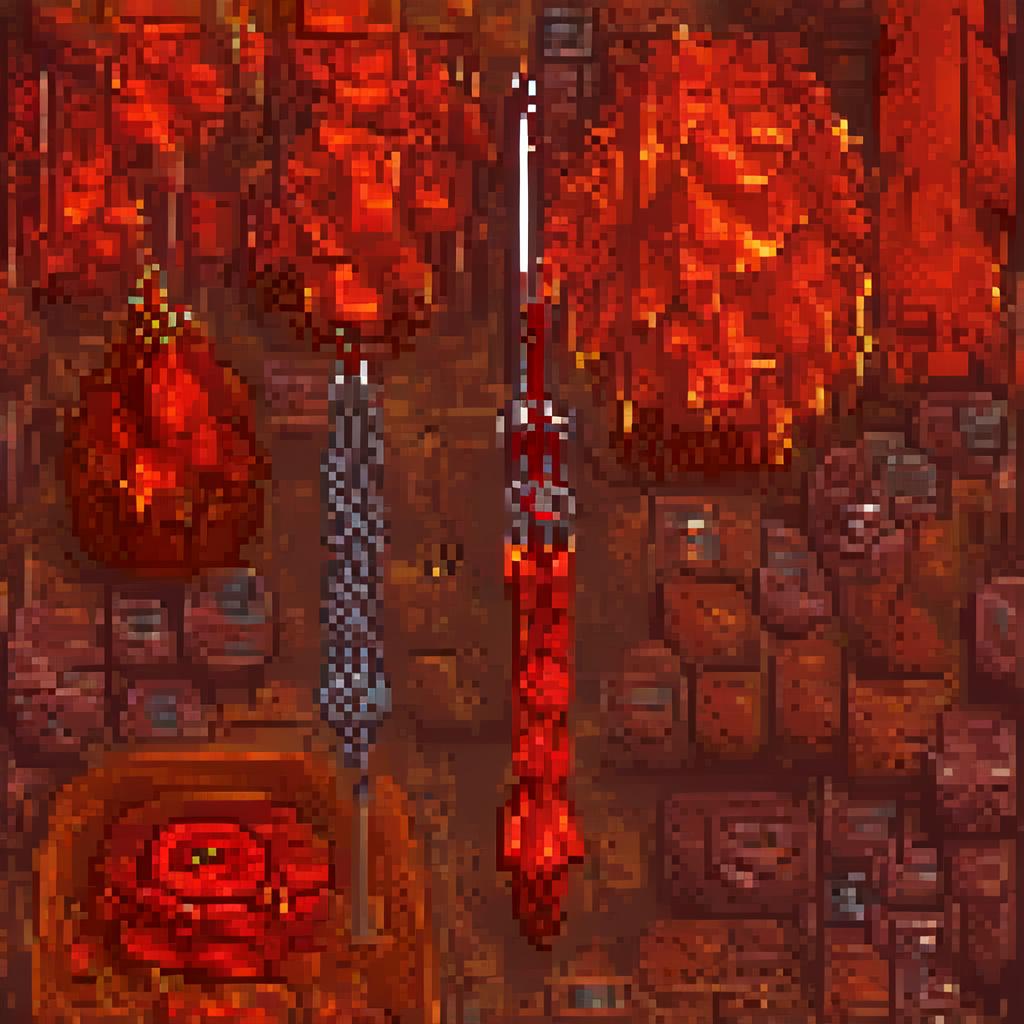  pixel art magic lava wand. gigantic spaer the tip of the spear is made of boiling magma, the handle is made of metal . low res, blocky, pixel art style, 8 bit graphics hyperrealistic, full body, detailed clothing, highly detailed, cinematic lighting, stunningly beautiful, intricate, sharp focus, f/1. 8, 85mm, (centered image composition), (professionally color graded), ((bright soft diffused light)), volumetric fog, trending on instagram, trending on tumblr, HDR 4K, 8K