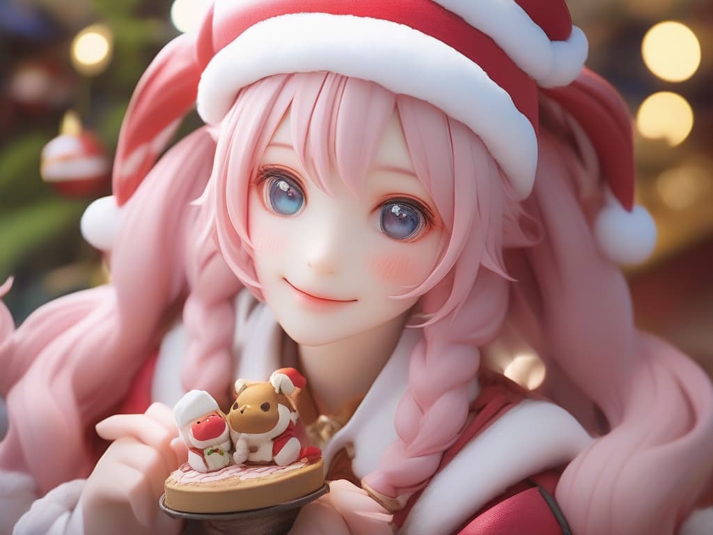  santa cosplay twin tails pink hair color, smile, masterpiece, best quality,8k,ultra detailed,high resolution,an extremely delicate and beautiful,hyper detail