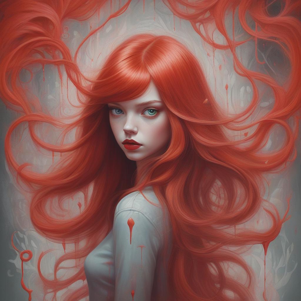  gouache paint painting of a red head anya taylor joy, pastel goth color, dreamy, surrealism, abstract painted background with gouache paint strokes, intricate details, 3d rendering, octane rendering . nicoletta ceccoli style, virgil finlay, tsubaki nekoi, vasanti unka, hiroshi masumura, chiho saito,