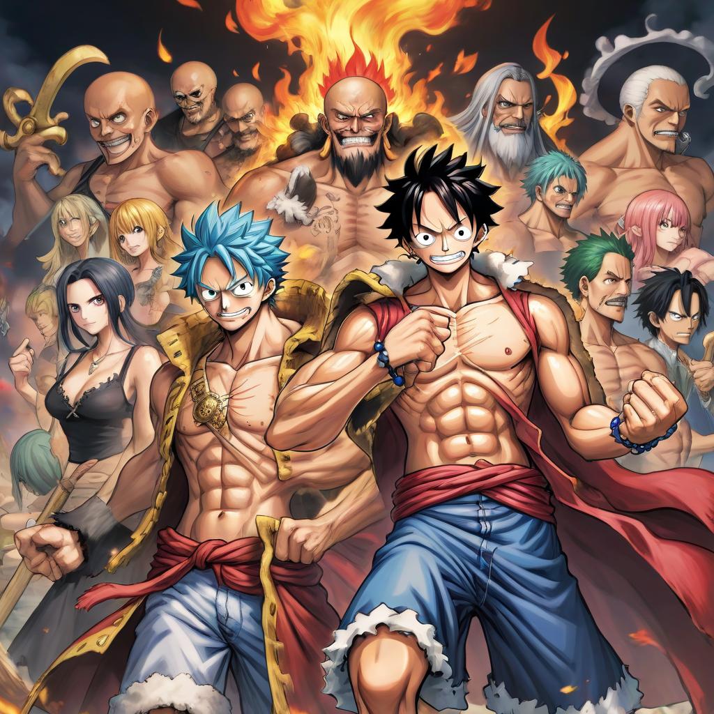  role playing game (rpg) style fantasy characters from the anime "one piece" donquiote rosinant and trafalgar lo . detailed, vibrant, immersive, reminiscent of high fantasy rpg games