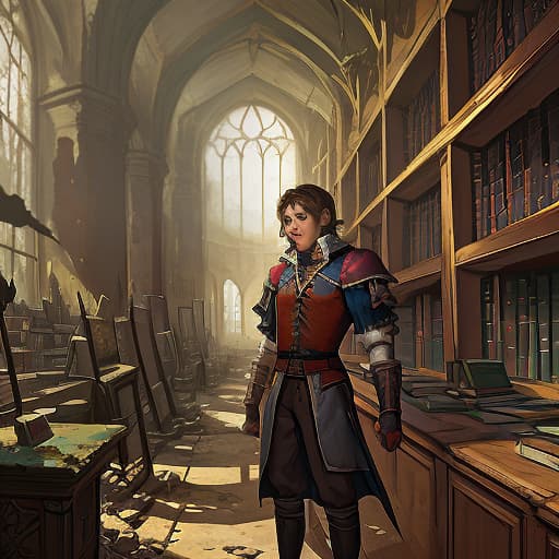  roland from the library of ruin, stands in the library and remembers the past