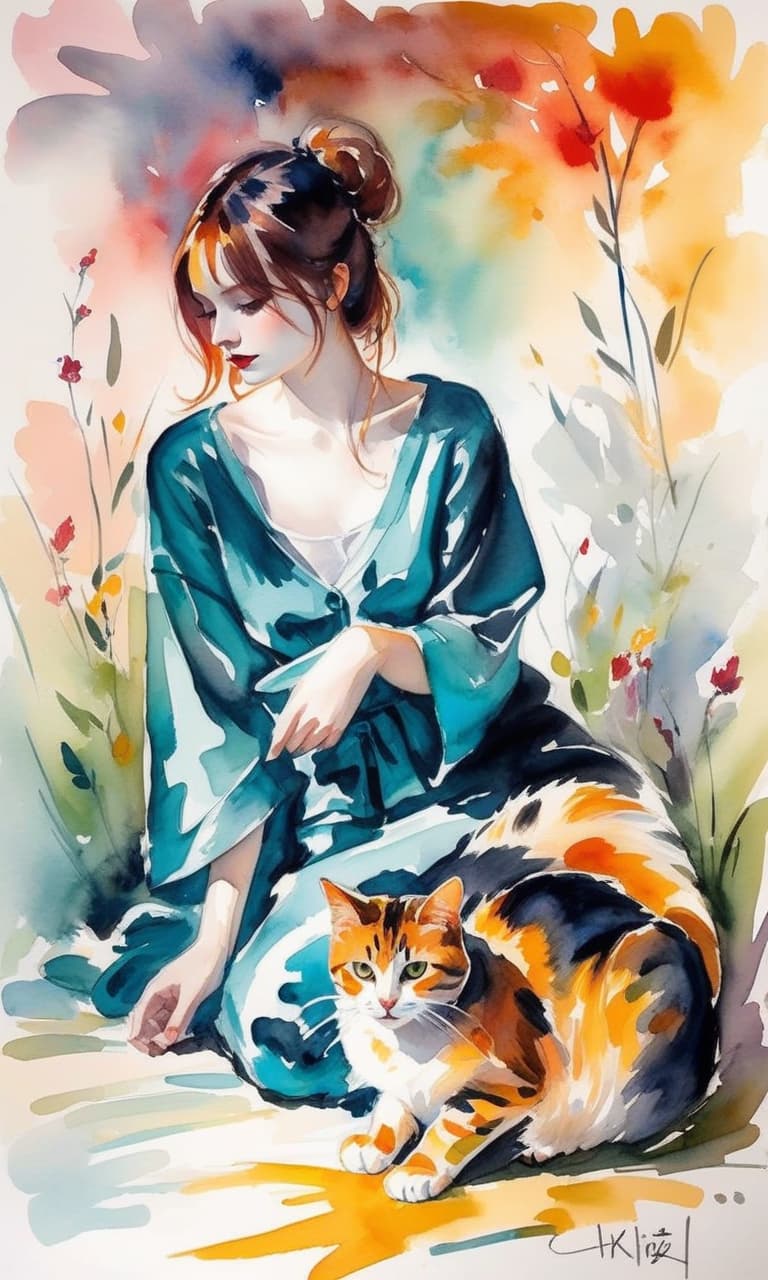  impressionist painting neko chan drawn in ink, . loose brushwork, vibrant color, light and shadow play, captures feeling over form