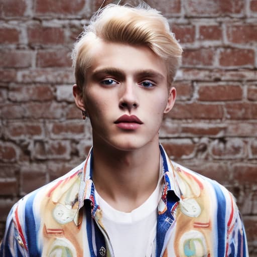 portrait+ style Russian LGBT queer fashion model blonde hunk dude face