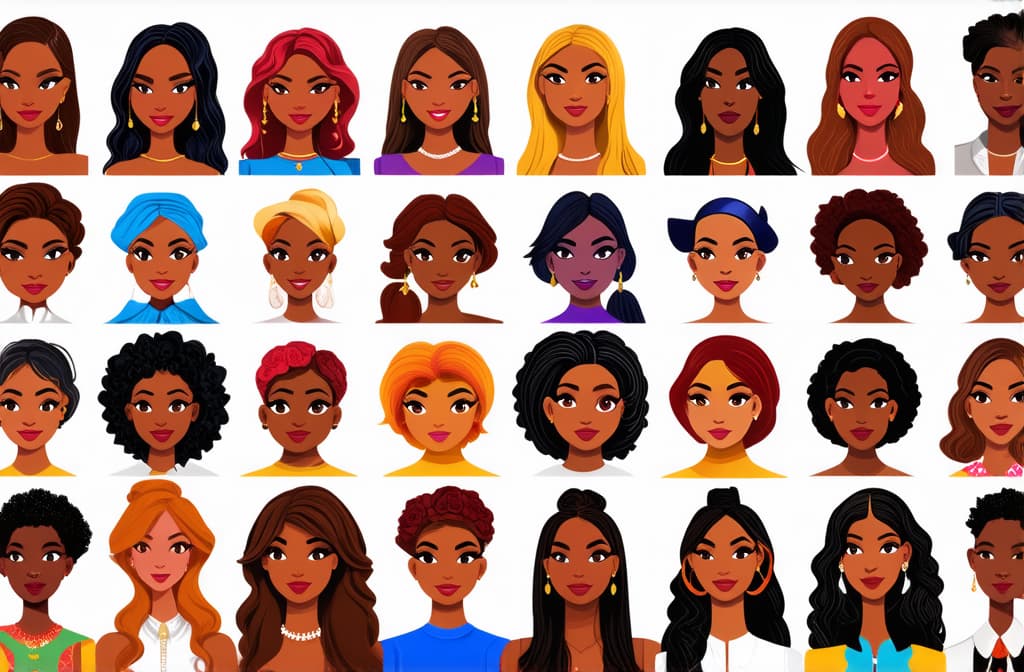  happy international women's day. different beauty. set of different female heads. different races and nationalities. colored hand drawn illustration ar 3:2 {prompt}, maximum details