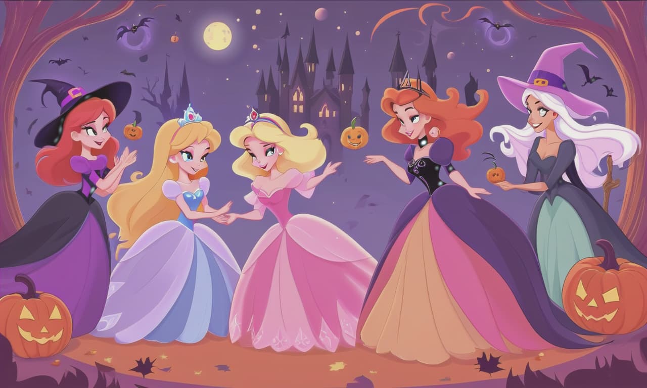  cartoon princesses playing with witches