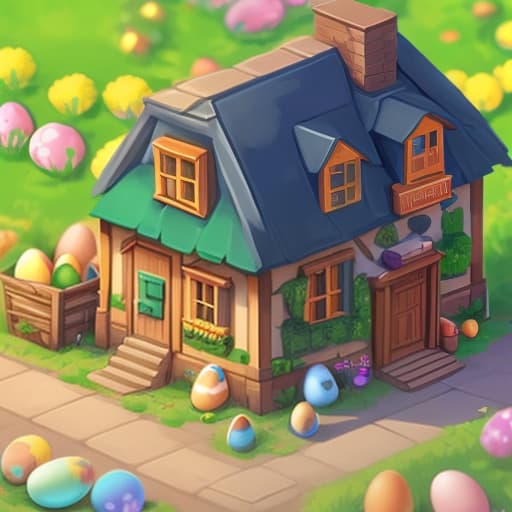  isometric, game, town, old farmer, spring, easter, event, colored eggs, decoration on buildings