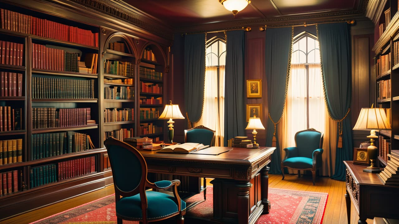  a cozy library filled with historical novels, featuring three distinct sections: medieval knights, victorian romance, and world war ii espionage, each with period appropriate decor, costumes, and artifacts, creating an immersive literary atmosphere. hyperrealistic, full body, detailed clothing, highly detailed, cinematic lighting, stunningly beautiful, intricate, sharp focus, f/1. 8, 85mm, (centered image composition), (professionally color graded), ((bright soft diffused light)), volumetric fog, trending on instagram, trending on tumblr, HDR 4K, 8K